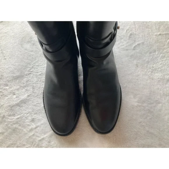 Tory Burch Everly Black Logo Knee High Leather Riding Boots size 7M - Picture 9 of 16